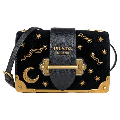 Prada Cahier Moon Stars Celestial Astrology Black & Gold Velvet 